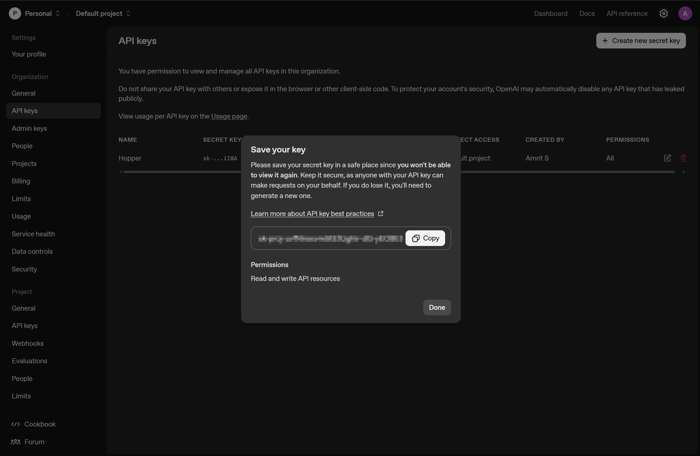 Generated API Key